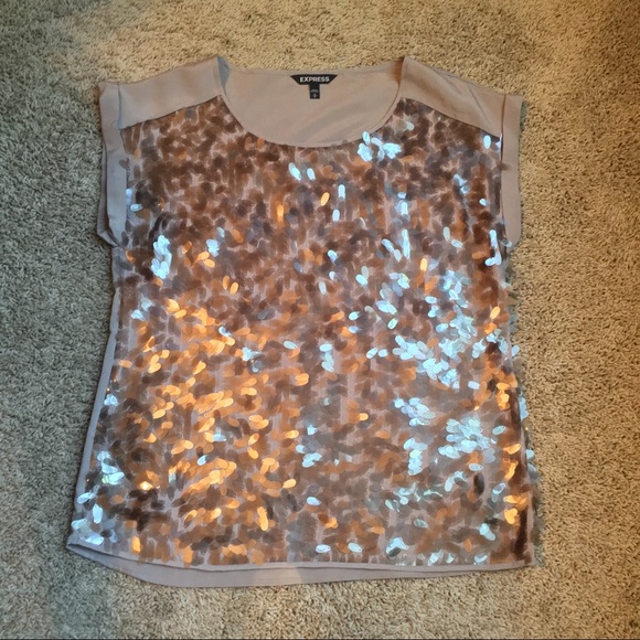 Express Sequined Rolled Sleeve Top - Picture 2 of 5